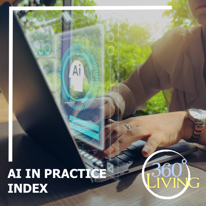 AI in Practice Index artwork showing hands at a laptop